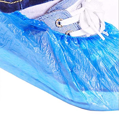 100 Unids Venta Caliente Cubrezapatos Desechables Cubiertas de Zapatos de Plástico Impermeable Día de Lluvia Limpieza de Alfombras Cubiertas de Zapatos Desechables, Azul, España