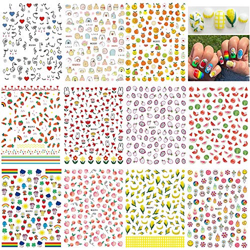 1000+piezas Verano Pegatinas Uñas,Mwoot 3D Pegatinas Uñas Decorativas Nail Art Stickers Fruta Estampado de Decoracion