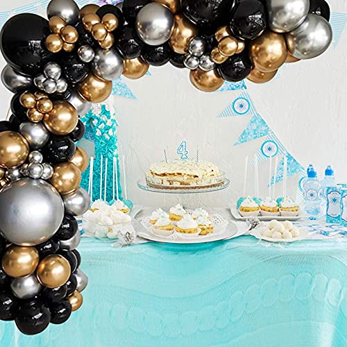 108 Piezas Kit de Guirnaldas con Globos, Fondo de Guirnalda de Globos de Cromo Plateado Dorado Negro,Arcos de Globos, para Cumpleaños Boda Compromiso Nupcial Baby Shower Graduación