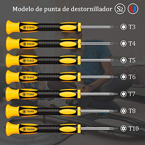 12 en 1 Juegos de Destornillador Torx con T3 T4 T5 T6 T7 T8 T10 Destornilladores de Estrella, Pinzas de Acero Inoxidable y Philip Destornilladores ranurados