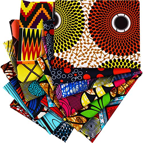 12 Telas Africanas Grandes de 19,5 x 15,7 Pulgadas (50 x 40 cm), Tela con Estampado de Cera de Ankara Africana para Coser, Hacer Cubierta Facial, Manualidades y Trabajo de Parche DIY