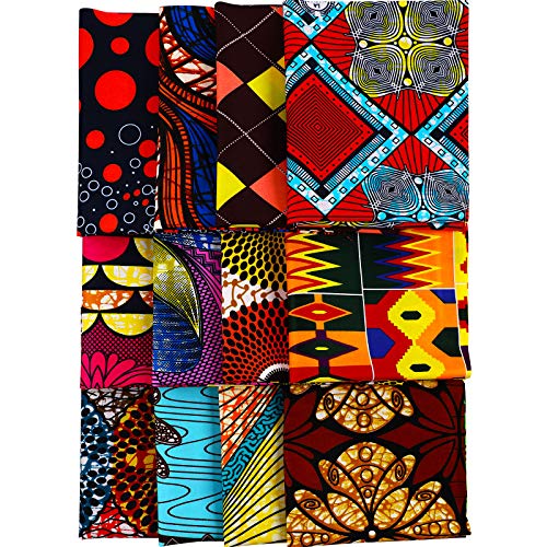 12 Telas Africanas Grandes de 19,5 x 15,7 Pulgadas (50 x 40 cm), Tela con Estampado de Cera de Ankara Africana para Coser, Hacer Cubierta Facial, Manualidades y Trabajo de Parche DIY