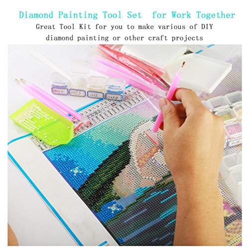 134PCS DIY Diamante de Pintura Herramientas KAKOO Kit Diamond Painting con Kits de Caja de Almacenamiento de 28 Compartimento para Organizador Pierdas, Diamantes, Joyas, Manicura de Uñas