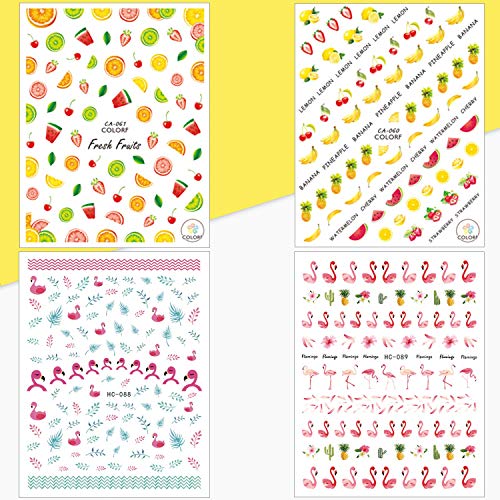 16 hojas Verano pegatinas para uñas Nail Art Stickers Plantilla Uñas Flor Frutal Hoja Estrella Hoja verde fruta océano Calcomanías Arte de Uñas Pegatinas