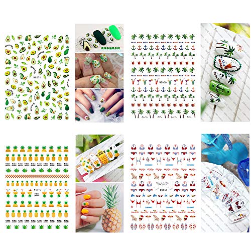 16 hojas Verano pegatinas para uñas Nail Art Stickers Plantilla Uñas Flor Frutal Hoja Estrella Hoja verde fruta océano Calcomanías Arte de Uñas Pegatinas