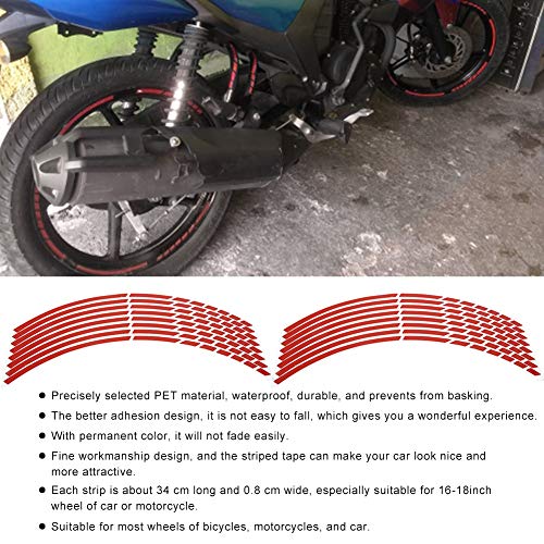 16 Uds cinta reflectante para llanta de rueda, cinta adhesiva para bicicleta, motocicleta, 16-18 pulgadas, pegatinas reflectantes para tira de rueda, accesorio de decoración(rojo)
