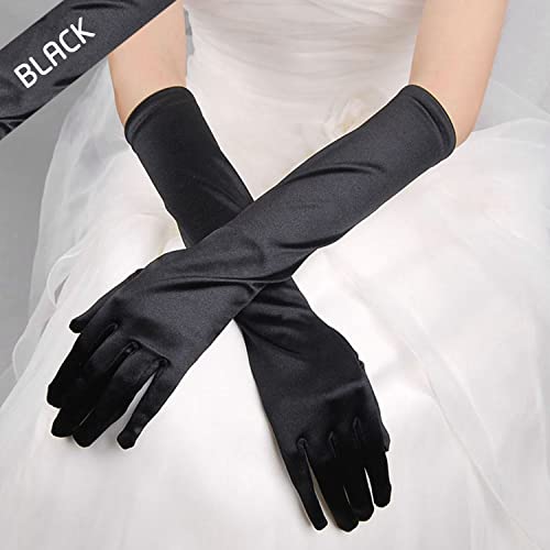 1920s estilo largo noche guantes negro blanco codo guantes nupciales baile vestido de lujo guantes sexy mujeres boda baile ópera guantes, Negro, talla única