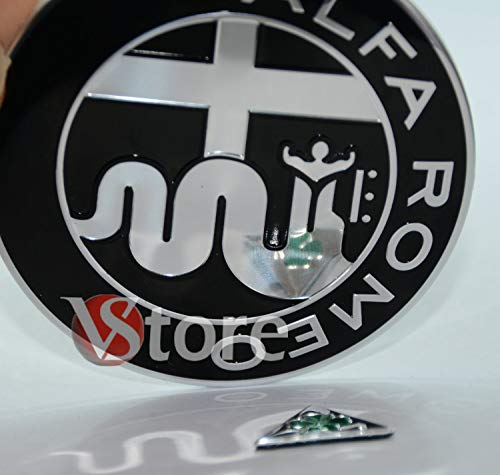 2 Emblemas escudo Alfa Romeo negro espejo logotipo 74mm capó delantero trasero emblema Black 147 156 159 Brera Mito metal