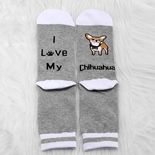 2 pares de calcetines para chihuahua, con texto en inglés "I Love My Chihuahua, regalo para amantes de perros, chihuahua, regalo para mujer