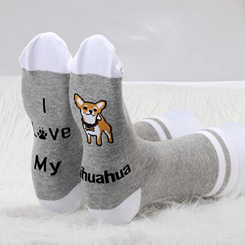 2 pares de calcetines para chihuahua, con texto en inglés "I Love My Chihuahua, regalo para amantes de perros, chihuahua, regalo para mujer