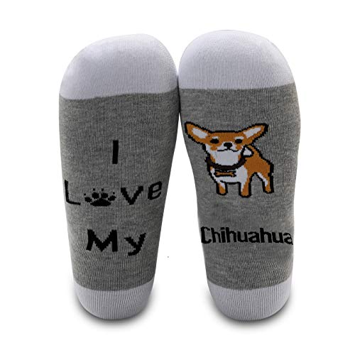 2 pares de calcetines para chihuahua, con texto en inglés "I Love My Chihuahua, regalo para amantes de perros, chihuahua, regalo para mujer