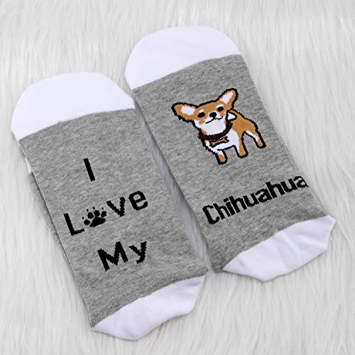 2 pares de calcetines para chihuahua, con texto en inglés "I Love My Chihuahua, regalo para amantes de perros, chihuahua, regalo para mujer