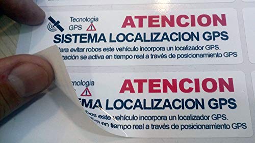 2 Pegatinas disuasorias localizador GPS vehiculos. Aviso Castellano Coches alquiler, adhesivos localizacion por satélite GPS Facil instalar (Exterior Mediana)