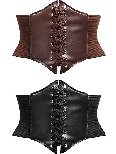 2 Piezas de Cinturón Corsé de Steampunk Cinturón Corset Ancho Retro Cinturón Elástico Atado