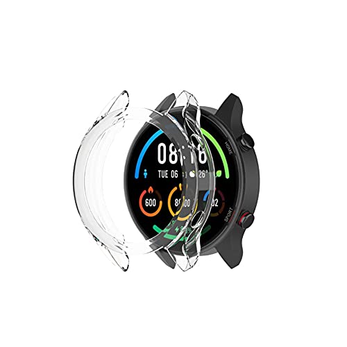 [2 Piezas] Fitudoos Funda Compatible con Xiaomi Mi Watch,Case Protección Completo Anti-Rasguños Ultra Transparente Funda Suave TPU.(Transparente + Negro)