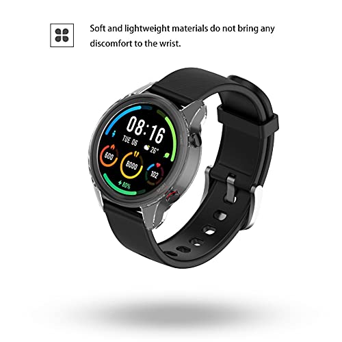 [2 Piezas] Fitudoos Funda Compatible con Xiaomi Mi Watch,Case Protección Completo Anti-Rasguños Ultra Transparente Funda Suave TPU.(Transparente + Negro)