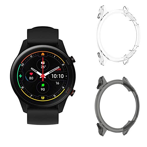 [2 Piezas] Fitudoos Funda Compatible con Xiaomi Mi Watch,Case Protección Completo Anti-Rasguños Ultra Transparente Funda Suave TPU.(Transparente + Negro)