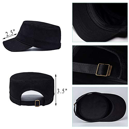 2 Piezas Gorra Militar de Algodón, Militar de Cadetes Sombrero, Gorra Cadete, Gorra Plana de Algodón Ajustable para Hombres y Mujeres (Negro, Azul Marino)