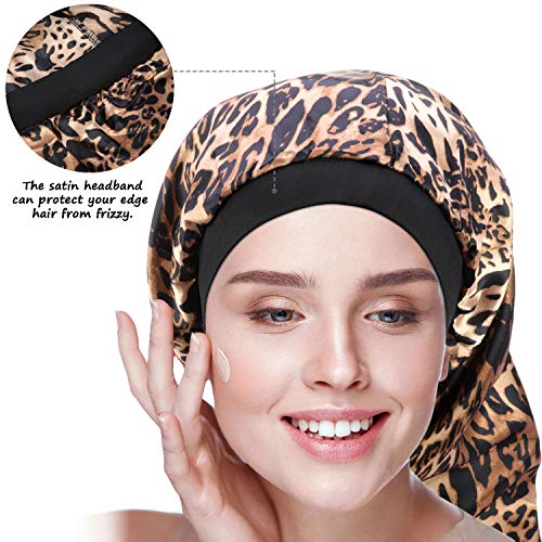 2 Piezas Gorro de Dormir Largo de Satén Gorro de Trenzas Largas Gorro de Dormir Gorro Largo de Seda Satén con Banda Elástica Ancha para Mujeres Niñas Rastas, Pelo Largo Trenzas, Pelo Rizado