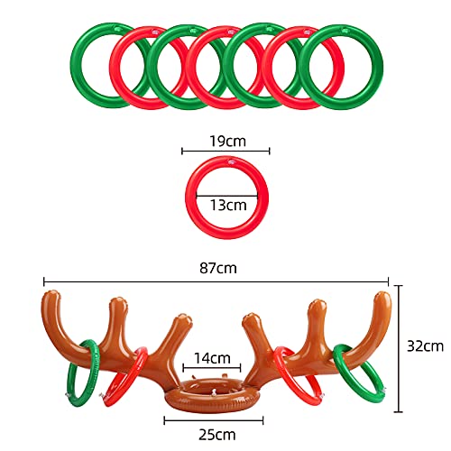 2 set de gorro Antler Lanzamiento de aros de Navidad, cuernos de reno hinchables para juegos de lanzamiento exterior para fiestas de Navidad para padres y niños