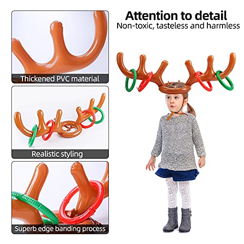 2 set de gorro Antler Lanzamiento de aros de Navidad, cuernos de reno hinchables para juegos de lanzamiento exterior para fiestas de Navidad para padres y niños