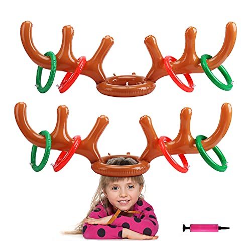 2 set de gorro Antler Lanzamiento de aros de Navidad, cuernos de reno hinchables para juegos de lanzamiento exterior para fiestas de Navidad para padres y niños