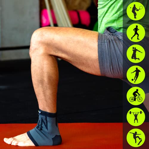 2 Tobilleras Deportivas de Compresión Hombre/Mujer - Tobilleras Estabilizadoras para Esguinces de Tobillo, Fascitis Plantar, Running y Fútbol - Transpirable y Antideslizante (Negro, Small)