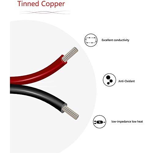 22AWG Cable Electronica,0,33mm2 Alambre Cobre Estañado,Cable Rojo Negro de PVC de 2 Núcleos para Conectores de Tira de LED/Bricolaje 20 Metros(10 Metros Negro+10 Metros Rojo)