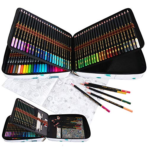 24 Rotuladores Doble Punta Acuarelables y 96 lápices de colores Conjunto de Dibujo,rotuladores punta fina y Lápices Bosquejo Material Set,Incluye Herramientas de dibujo y capacidad grande Caja lápiz