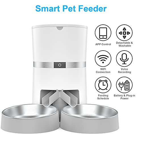 2.4G WiFi Comedero Automático para Gatos y Perros & Múltiples Mascotas,Dispensador de Comida con Control Remoto de Aplicación ,10s grabación de Voz,Programable Tiempo de la Comida y Porciones