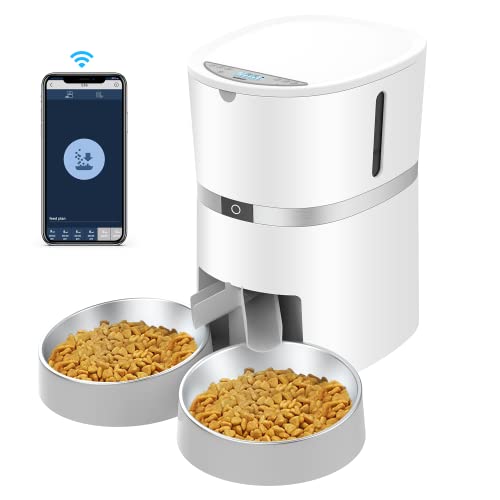 2.4G WiFi Comedero Automático para Gatos y Perros & Múltiples Mascotas,Dispensador de Comida con Control Remoto de Aplicación ,10s grabación de Voz,Programable Tiempo de la Comida y Porciones