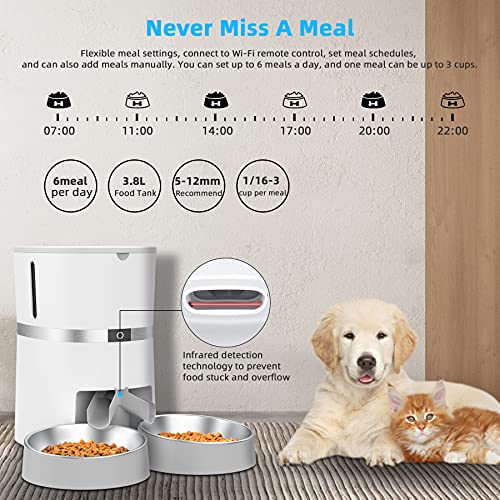 2.4G WiFi Comedero Automático para Gatos y Perros & Múltiples Mascotas,Dispensador de Comida con Control Remoto de Aplicación ,10s grabación de Voz,Programable Tiempo de la Comida y Porciones