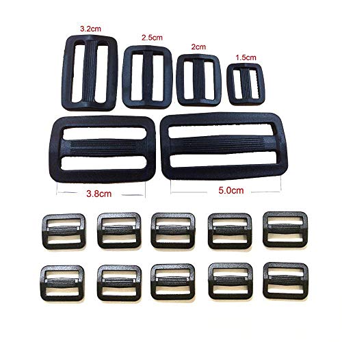 25PCS Negro Ajustable Plástico 3 Bar Slides Hebillas Mochila Cincha Moll Tactical Bolsa Partes (15 mm)