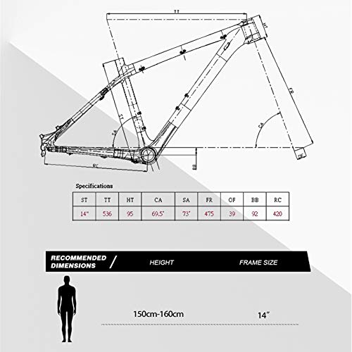 26er Carbon MTB Frame MTB Marco de Carbono 26er 14 Pulgadas MTB MTB Marco 26 Marco de los niños de Carbono con la Abrazadera de Auriculares (Color : Pink, Size : 14inch Matte)