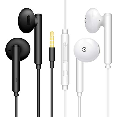 【2Pares Negro + Blanco】 Auriculares MAS CARNEY WH6 estéreo con micrófono y Control de Volumen Compatible con teléfono móvil, computadora, computadora portátil, MP3