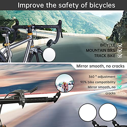 2pcs Espejo Retrovisor de Bicicleta, Espejos de Bicicleta Manillar 360 Grados Ajustable Espejo Convexo Espejo Retrovisor del Manillar para Mountain Road Bike, Bicicletas de montaña, Motocicletas