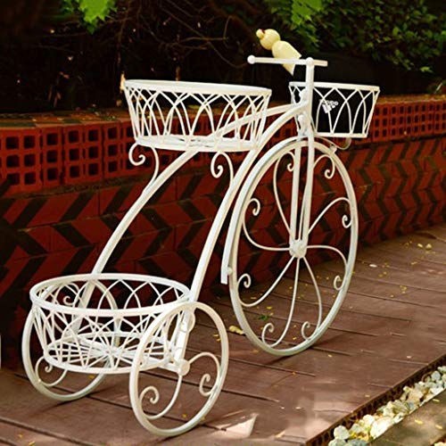3 niveles de metal adornado Triciclo triciclo Stand Jardín Bicicleta Patio Adorno Rack, Soporte de la planta de bicicleta Jardinera de jardín Para mantener las plantas de maceta ( color : Blanco )