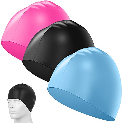 3 unidades silicona natación tapones, Senhai Unisex impermeable duradero elástica gorros de natación para nadadores con largo, grueso o el pelo rizado, apropiado para niños, mujeres, hombres