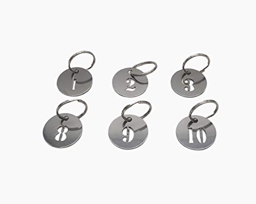 304 Stainless Steel Key Tags with Ring 10 pcs, 25mm Hollowed Number ID Tags Key Chain, Numbered Key Rings - 1 to 10