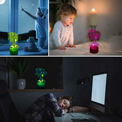3D Illusion Sonic Hedgehog Night Light, lámpara de mesa de anime con control remoto para decoración de dormitorio infantil, iluminación creativa para niños y fanáticos