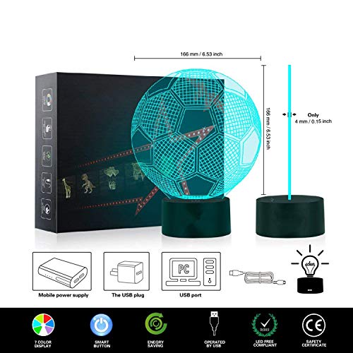 3D Ilusión óptica Lámpara LED Luz de noche Deco LED Lámpara 7 colores de control remoto con Acrílico Plano & ABS Base & Cargador usb