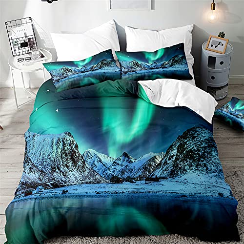 3D Juego de Ropa de Cama, Treer 3 Piezas Microfibra Anti Decoloración Nórdica Juegos de Funda de Edredón Estampada Funda de Almohada (220x260cm,montaña)