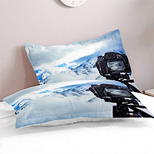 3D Juego de Ropa de Cama, Treer 3 Piezas Microfibra Anti Decoloración Nórdica Juegos de Funda de Edredón Estampada Funda de Almohada (Montaña de Nieve,Cama 150/160-220x240cm)