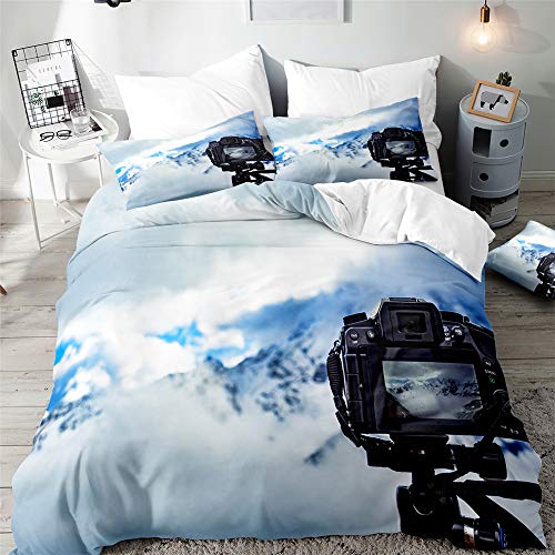 3D Juego de Ropa de Cama, Treer 3 Piezas Microfibra Anti Decoloración Nórdica Juegos de Funda de Edredón Estampada Funda de Almohada (Montaña de Nieve,Cama 150/160-220x240cm)