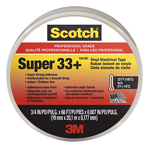 3M 06132 Scotch Super 33+ Cinta Eléctrica de Vinilo, 19 mm x 20 m, 1 Rollo, Negro