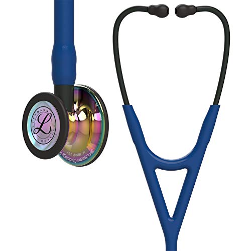 3M Littmann Cardiology IV Fonendoscopio para diagnóstico, campana de acabado de alto brillo en arcoíris, tubo Azul Oscuro y vástago y auricular color Negro, 69 cm, 6242