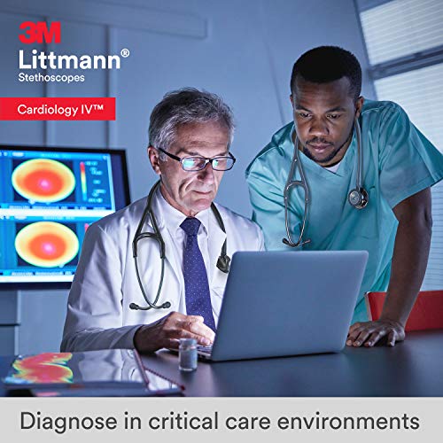 3M Littmann Cardiology IV Fonendoscopio para diagnóstico, campana de acabado de alto brillo en arcoíris, tubo Azul Oscuro y vástago y auricular color Negro, 69 cm, 6242