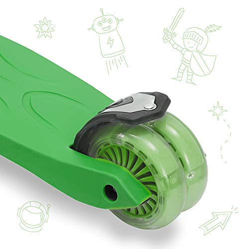 3StyleScooters® RGS-2 Patinete Scooter Tres Ruedas para Niños Niños de 5 Años o Más con Luces LED en Las Ruedas, Diseño Plegable, Manillar Ajustable, Peso Ligero (Verde)