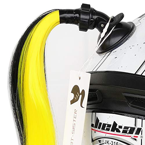 3T-SISTER Casco Pigtails Gradient Ramp Casco Ponytail Casco con ventosa Decoración para el cabello para motocicleta Bike 2 unids 14 pulgadas Negro Amarillo Color