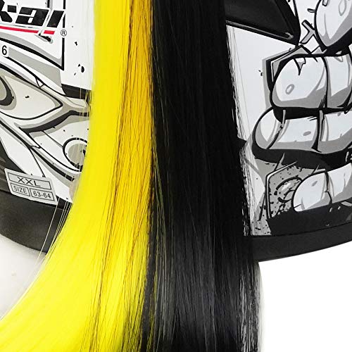 3T-SISTER Casco Pigtails Gradient Ramp Casco Ponytail Casco con ventosa Decoración para el cabello para motocicleta Bike 2 unids 14 pulgadas Negro Amarillo Color